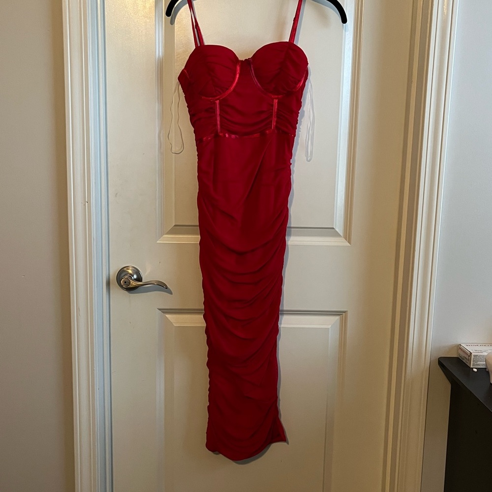 Ruched Bustier Midi Dress